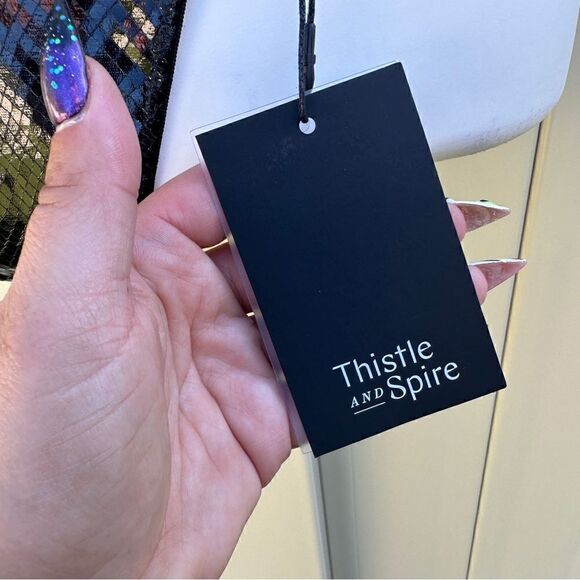 NWT Thistle & Spire chamber faux leather buckle logo thong bondage lingerie - Picture 4 of 6